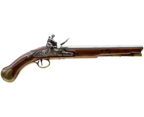 A CLEAN .550 CALIBRE FLINTLOCK LONG SEA SERVICE PISTOL, 12inch barrel, border engraved lock stamped with a crown over GR and 