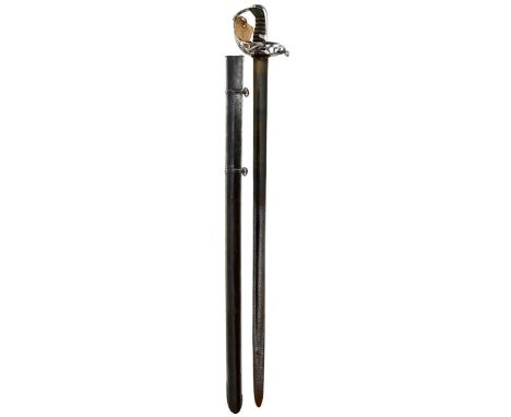 A RARE 1796 PATTERN HEAVY CAVALRY OFFICER'S SWORD, 88cm blade with faded blued and gilt decoration of foliage, Royal arms, GR