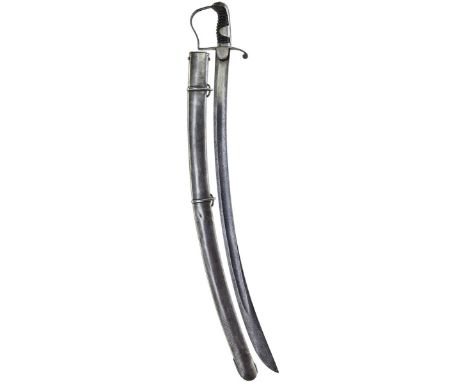 A 1796 PATTERN LIGHT CAVALRY TROOPER'S SWORD, 85cm curved blade, regulation steel stirrup hilt, ribbed leather grip, containe