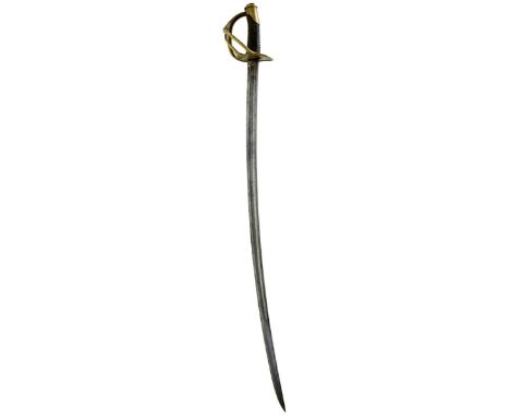 A CONTINENTAL LIGHT CAVALRY TROOPER'S SWORD, 91cm curved fullered blade struck with a mark at the forte, regulation three-bar