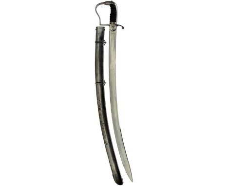A GOOD 1796 PATTERN LIGHT CAVALRY OFFICER'S SABRE OR SWORD, 75.25cm clean curved clipped back blade etched with a scrolling f