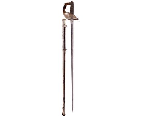 AN 1897 PATTERN INFANTRY OFFICER'S SWORD, 82.5cm blade etched with scrolling foliage, crowned Royal arms and crowned VR cyphe