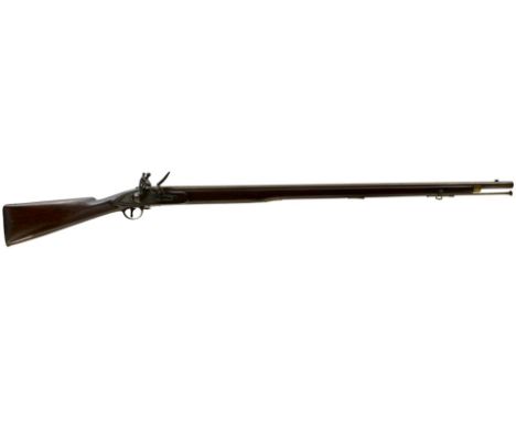 A .650 CALIBRE FLINTLOCK VOLUNTEER OR TRADE MUSKET, 39.25inch sighted barrel, border engraved lock, signed indistinctly, ring
