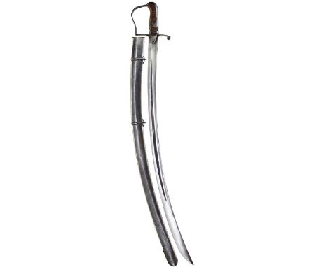 A 1796 PATTERN LIGHT CAVALRY SWORD, 84cm curved blade, regulation steel stirrup hilt, ribbed leather grip, contained in its s