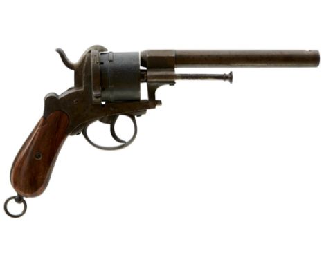 A BELGIAN 12MM SIX-SHOT PERLOT FRERES PINFIRE OFFICER'S REVOLVER, 6.25inch sighted barrel, plain cylinder and frame, loading 