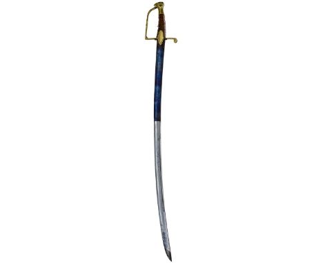 A FRENCH CHASSEUR A CHEVAL OFFICER'S SWORD, 83cm fullered blade etched with stands of arms and the motto NO ME ENBAINES SIN H