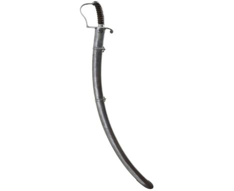 A GEORGIAN LIGHT COMPANY OR RIFLE NCO'S SABRE, 71cm sharply curved clipped back blade, regulation steel stirrup hilt, ribbed 