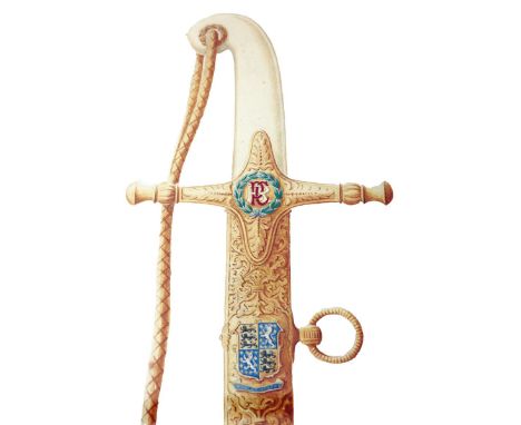 THREE ORIGINAL VICTORIAN WATERCOLOUR WILKINSON SWORD MAMELUKE DESIGNS, the first inscribed "1902 From the Cutlers Coy to Gene