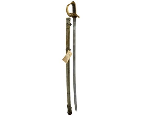 AN 1857 PATTERN ROYAL ENGINEERS PRIZE SWORD, 90cm blade by Wilkinson, serial no. 9756, finely etched with scrolling foliage, 