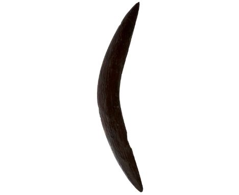 AN AUSTRALIAN ABORIGINAL BOOMERANG, of typical form and with stone carved texturing over all, 57cm.