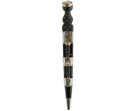 A VICTORIAN WHITE METAL MOUNTED SCOTTISH DIRK, 28.25cm fullered blade with faceted back edge, characteristic white metal moun