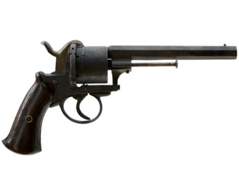 A BELGIAN 12MM SIX-SHOT PINFIRE OFFICER'S REVOLVER, 5.75inch sighted octagonal barrel, plain cylinder and frame, loading gate