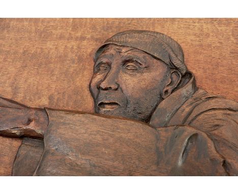 OF ISANDHLWANA INTEREST: A CARVED WOODEN PLAQUE, title Isandhlwana and featuring the gesticulating figure of Iyumani, one of 