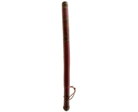A WILLIAM IV PAINTED WOOD TRUCHEON, painted in yellow and black with the Royal crown and WR IIII on a red ground, 61cm long. 