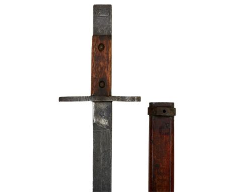 A JAPANESE NAGOYA ARSENAL LATE WAR TYPE 30 BAYONET, contained in its wooden scabbard.