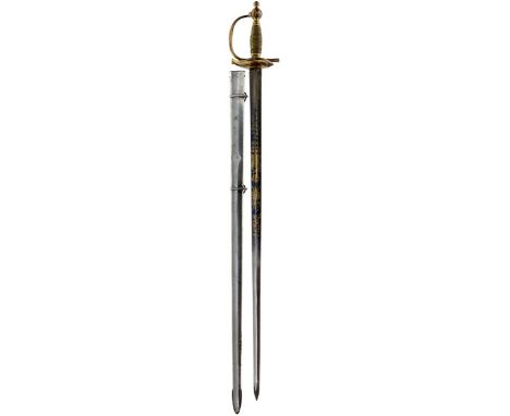 A 1796 PATTERN HEAVY CAVALRY OFFICER'S DRESS SWORD, 82cm double edged blade with short central fuller etched and gilt with sc