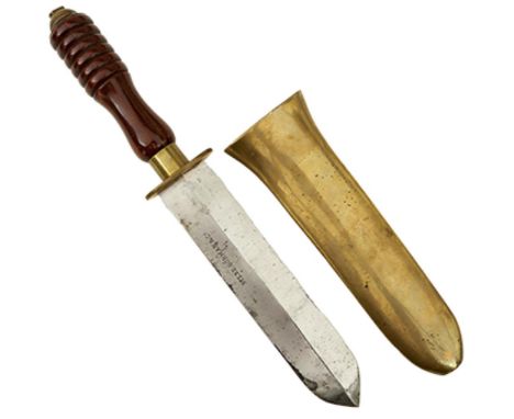 A SIEBE GORMAN DIVER'S KNIFE, 19.5cm flattened diamond section blade etched SIEBE GORMAN &amp; CO., characteristic brass moun