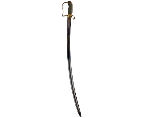 A GEORGIAN LIGHT COMPANY OFFICER'S SWORD, 81.5cm curved blade decorated with scrolling foliage, a stand of arms, a classical 
