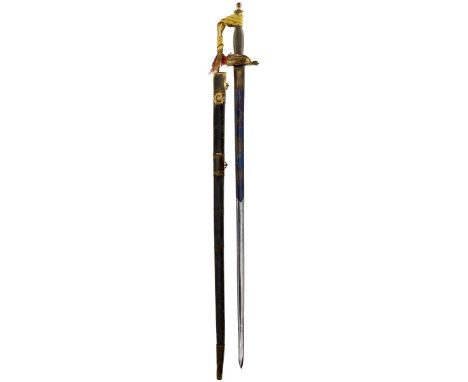 A 1796 PATTERN INFANTRY OFFICER'S SWORD, 83cm blade by Beddington etched and gilt with foliage, Royal arms, GR cypher and a s