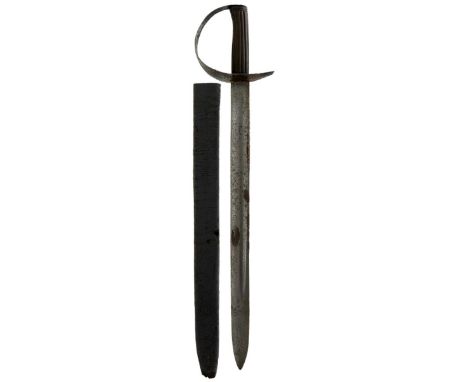 A LATE 18TH OR EARLY 19TH CENTURY ROYAL NAVY CUTLASS, 47.5cm blade with broad fuller, black painted narrow steel hilt, reeded