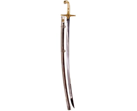 AN EARLY 20TH CENTURY FIELD MARSHALL'S MAMELUKE, 79.25cm curved clipped back blade, regulation gilt hilt chiselled with scrol