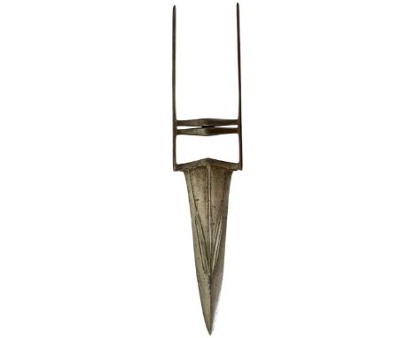 A 19TH CENTURY SIKH KATAR OR DAGGER, 21cm multi-fullered blade with armour piercing tip and retaining original polish, charac