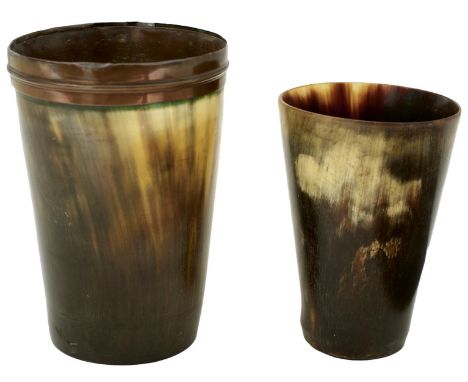 OF PENINSULAR WAR INTEREST: TWO HORN BEAKERS, used in the Peninsular War by Lieutenant W. Hay, 12th Light Dragoons, the large