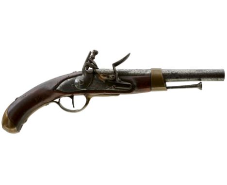 A RARE .700 CALIBRE FRENCH MODEL 1786 FLINTLOCK NAVAL SERVICE PISTOL, 9inch barrel, bevelled lock engraved M. Nat de Tulle, h