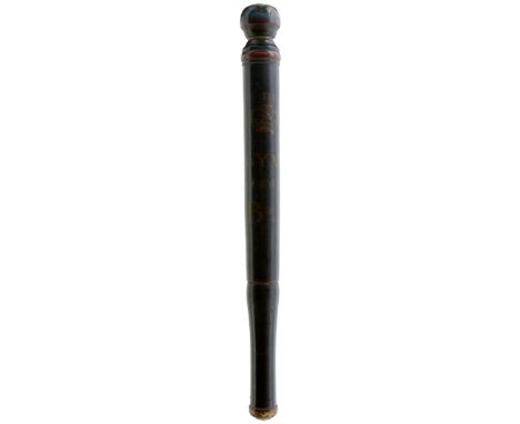 A LARGE GEORGE III PAINTED WOOD TRUNCHEON OR STAFF, DATED 1808, LYNG, NORFOLK, with a bulbous head, painted with the Royal Cr