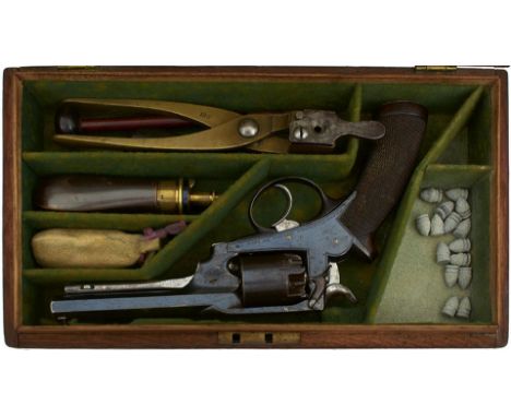 A CASED 120-BORE FIVE-SHOT PERCUSSION DEANE HARDING REVOLVER, 4.5inch sighted octagonal blued barrel engraved DEANE &amp; SON