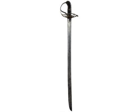A SCARCE 1796 PATTERN HOUSEHOLD CAVALRY TROOPER'S SWORD, 86.5cm blade by Woolley with hatchet point, iron bowl type hilt pier