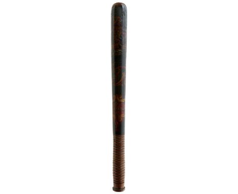 A VICTORIAN PAINTED WOOD TRUNCHEON, decorated in polychrome with the Royal crown, VR cypher, and CONSTABLE in gilt within a r
