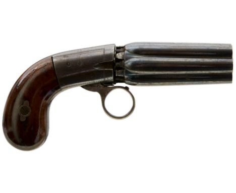 AN UNIDENTIFIED SIX-SHOT .28 CALIBRE RING TRIGGER SELF COCKING PERCUSSION REVOLVER, c.1845 - 1855, rounded frame with simple 