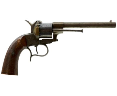 A 9MM COPY OF A SIX-SHOT PINFIRE LEFAUCHEUX MODEL 1854 REVOLVER BY PIRLOT FRERES, 6.25inch sighted two-stage barrel, the cyli