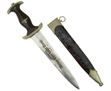 A THIRD REICH SS ENLISTED MANS DAGGER, 22cm flattened diamond section blade by E. Pack &amp; Sohne, etched with the motto Mei