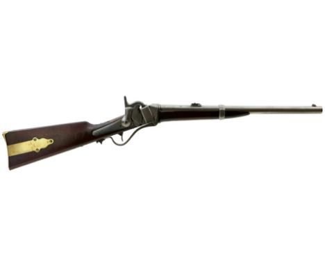 A SCARCE .577 CALIBRE BRITISH DRAGOONS SHARPS CARBINE, 18inch sighted barrel fitted with rear leaf sights stamped R.G and wit