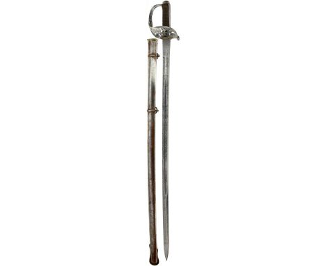 A 5TH DRAGOON GUARDS OFFICER'S SWORD, 88cm blade by Wilkinson, serial no. 39517 for 1902, etched with scrolling foliage, crow