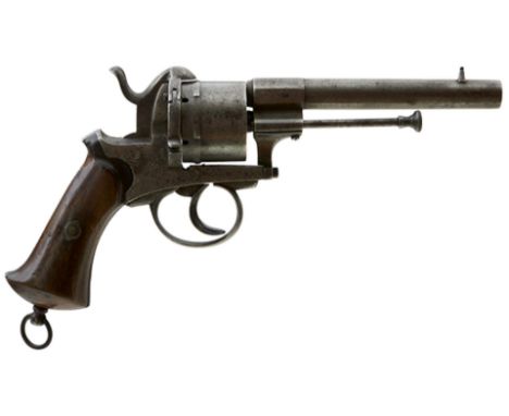 A BELGIAN 12MM SIX-SHOT OFFICER'S PINFIRE REVOLVER, 5.25inch sighted barrel, plain cylinder and frame, loading gate on right 