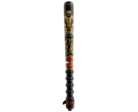 AN EARLY 20TH CENTURY PAINTED WOOD TRUNCHEON, decorated in polychrome with the Royal crown, GR cypher, and CONSTABLE in a red