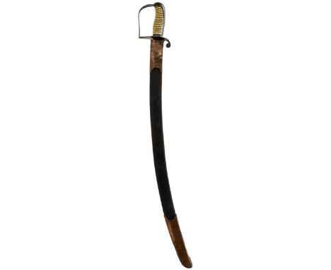 A GEORGIAN NAVAL OR MARINE OFFICER'S SABRE, 76cm curved blade, copper stirrup hilt with solid looping side guard, the tail en