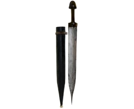 A 19TH CENTURY CAUCASIAN KINDJAL, 39cm finely tapering blade with offset fullers, characteristic hilt with two-piece riveted 