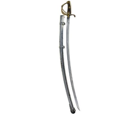 A FRENCH ANXI LIGHT CAVALRY TROOPER'S SABRE, 88.5cm curved fullered blade, regulation brass hilt with various inspectors' sta