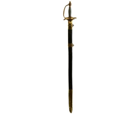 A 1796 PATTERN HEAVY CAVALRY OFFICER'S DRESS SWORD, 81cm double edged fullered blade, regulation copper gilt boatshell hilt, 