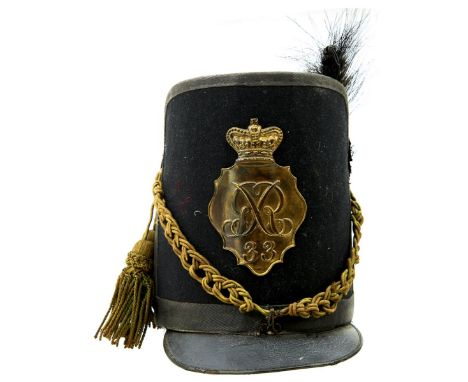 33RD (1ST YORKSHIRE, WEST RIDING) REGIMENT OTHER RANKS REPLICA SHAKO 1812-1816. A late 19th century or early 20th century exa