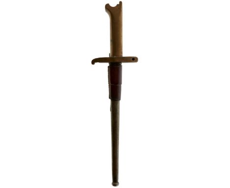 A RARE PRITCHARD BAYONET FOR THE WEBLEY REVOLVER, 21.25cm T-section blade, brass hilt with spring clip and patent details, co