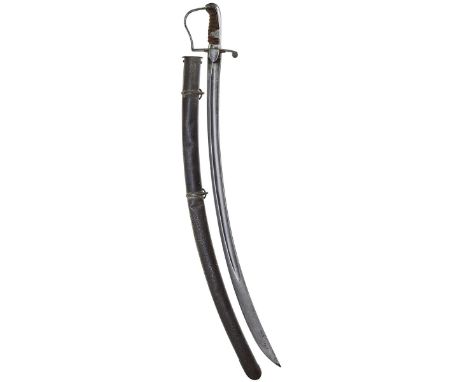 A 1796 PATTERN LIGHT CAVALRY TROOPER'S SWORD, 84.5cm curved blade, regulation steel stirrup hilt, ribbed re-leathered grip, c