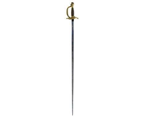 A FRENCH SENIOR OFFICER'S SWORD, 80.25cm blade with traces of etched foliate decoration, blueing refreshed, gilt brass hilt d