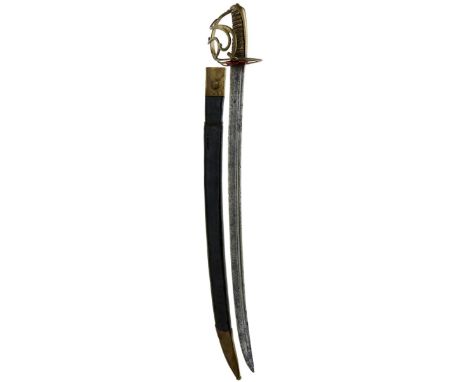 A FRENCH REVOLUTIONARY PERIOD INFANTRY OFFICER'S SABRE, 65.75cm double fullered curved blade, characteristic slotted brass hi