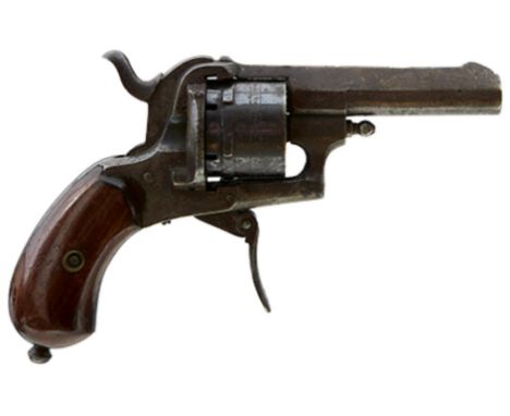 A BELGIAN 7MM SIX-SHOT CLEMENT NEW ENGLISH PATTERN PINFIRE REVOLVER, 2.5inch sighted barrel, the cylinder and frame with trac