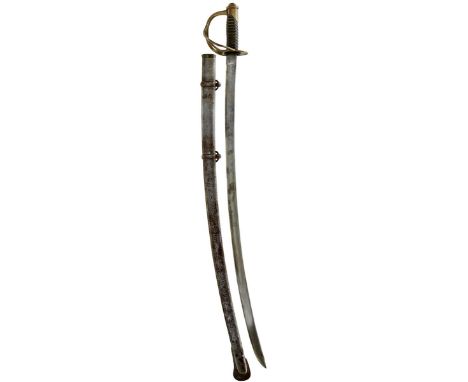 AN AMERICAN LIGHT CAVALRY TROOPER'S SWORD, 86cm curved fullered blade stamped with the manufacturer's mark for AMES and dated